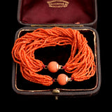 Early Victorian Coral Beads & "Pineapple" Clasp Bracelet Set