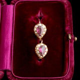 Victorian Garnet & Pearl Heart Cluster Earrings