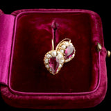 Victorian Garnet & Pearl Heart Cluster Earrings