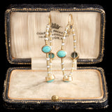 Early Victorian Turquoise & Seed Pearl Twisted Wire Hoops