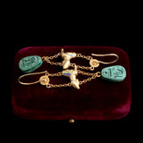 Egyptian Revival Sphinx & Faience Gilt Silver Earrings
