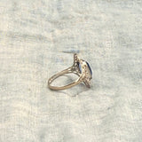 "14k" WG Blue Stone Filigree Baby Ring