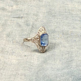 "14k" WG Blue Stone Filigree Baby Ring