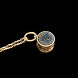 Victorian "LW" Cipher & Lion Passant Drum Seal Necklace