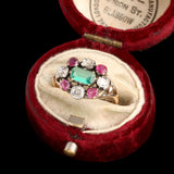 Victorian Emerald, Ruby & Diamond Cluster Ring