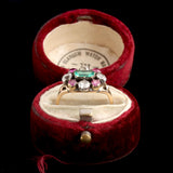 Victorian Emerald, Ruby & Diamond Cluster Ring