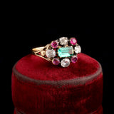 Victorian Emerald, Ruby & Diamond Cluster Ring