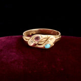 Late Victorian Turquoise & Garnet Twin Snakes Ring