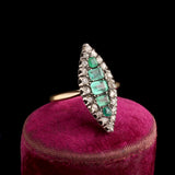 Mid 19th Century French Emerald & Diamond Navette Ring