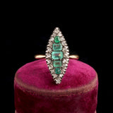 Mid 19th Century French Emerald & Diamond Navette Ring